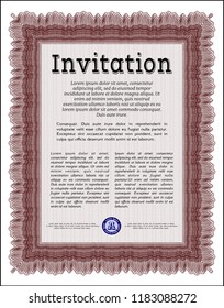 Red Retro invitation template. With quality background. Customizable, Easy to edit and change colors. Money Pattern design. 