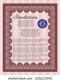 Red Retro invitation template. With quality background. Money Pattern. Vector illustration. 