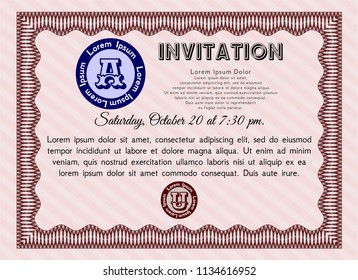 Red Retro invitation template. Sophisticated design. Printer friendly. Customizable, Easy to edit and change colors. 