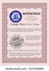 Red Retro invitation template. Sophisticated design. With complex linear background. Vector illustration. 