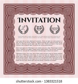Red Retro invitation template. Sophisticated design. With linear background. Detailed. 