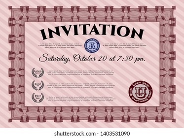 Red Retro invitation template. Sophisticated design. With background. Vector illustration. 