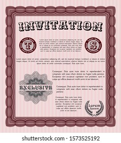Red Retro invitation template. Superior design. With linear background. Customizable, Easy to edit and change colors. 