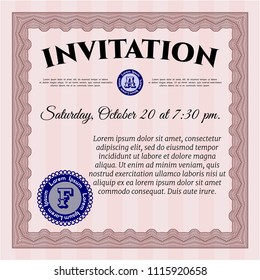 Red Retro invitation template. Vector illustration. With complex background. Cordial design. 
