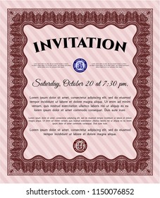 Red Retro invitation template. Vector illustration. With guilloche pattern and background. Excellent design. 