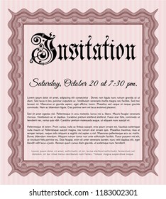 Red Retro invitation template. Vector illustration. With guilloche pattern and background. Elegant design. 