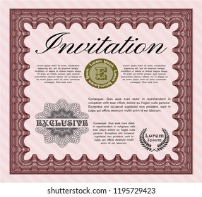 Red Retro invitation template. Vector illustration. With guilloche pattern and background. Good design. 