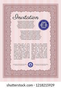 Red Retro invitation template. Vector illustration. Easy to print. Modern design. 