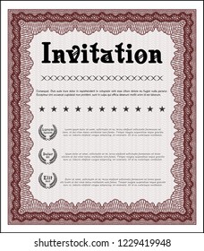 Red Retro invitation template. Vector illustration. Complex background. Money Pattern. 