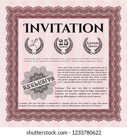 Red Retro invitation template. Vector illustration. Printer friendly. Excellent design. 