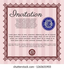 Red Retro invitation template. Vector illustration. With linear background. Excellent design. 