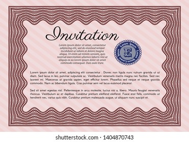 Red Retro invitation template. Vector illustration. Printer friendly. Lovely design. 