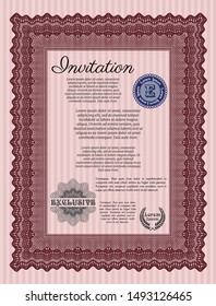 Red Retro invitation template. Vector illustration. With linear background. Modern design. 
