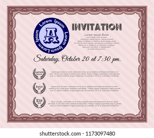 Red Retro invitation. Vector illustration. Easy to print. Cordial design. 