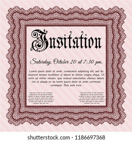 Red Retro invitation. Vector illustration. Complex background. Cordial design. 