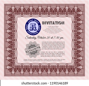 Red Retro invitation. Vector illustration. With guilloche pattern and background. Modern design. 