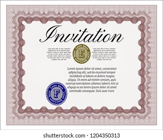 Red Retro invitation. Vector illustration. Complex background. Money design. 