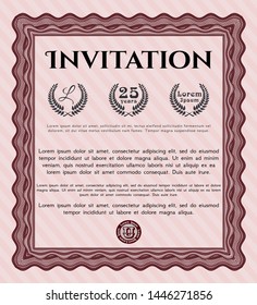 Red Retro invitation. Vector illustration. With linear background. Artistry design. 