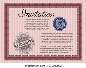 Red Retro invitation. Vector illustration. With guilloche pattern and background. Retro design. 