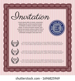 Red Retro invitation. Vector illustration. With great quality guilloche pattern. Perfect design. 
