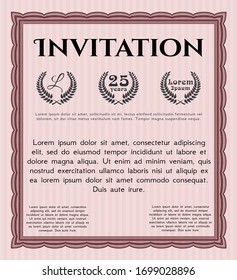 Red Retro invitation. Vector illustration. Printer friendly. Cordial design. 