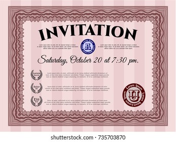 Red Retro invitation. Vector illustration. With great quality guilloche pattern. Cordial design. 
