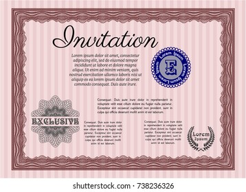Red Retro invitation. Vector illustration. With complex background. Artistry design. 
