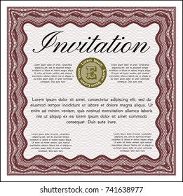 Red Retro invitation. Vector illustration. With complex background. Money style design. 