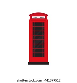 Red retro phone booth flat design isolated on white background vector illustration