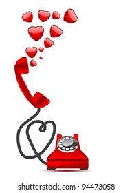 Red retro phone with hearts, vector illustration, eps10