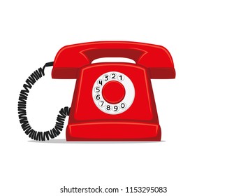 Red retro phone on a white background.