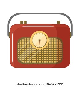 Red retro radio vector illustration isolated on white background. Vintage radio icon: 50s, 60s, 70s style. Electronic device for listening to music.