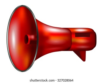 Red Retro Realistic Loudspeaker Icon Isolated on White