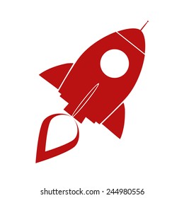 Red Retro Rocket Ship Concept.Vector Illustration Isolated On White