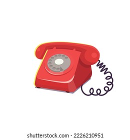 Red retro rotary phone isolated on white background. 