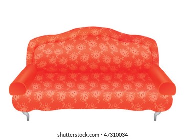 Red retro sofa isolated on white background
