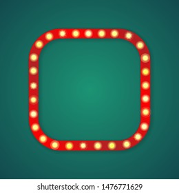 Red retro square frame with round corners and yellow lights