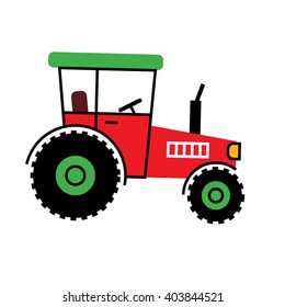 Red retro style Tractor Flat design icon. Kids vector illustration. Cute children tractor icon.