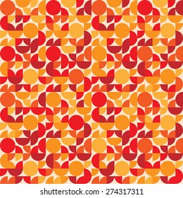 Red retro styled circle shapes geometric seamless pattern, vector