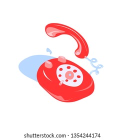 
Red retro telephone off hook. Primitive childish vector illustration for web or children book. Cartoon style.Isolated on white background.