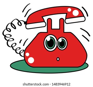 Red retro telephone on a white background. Vector illustration.