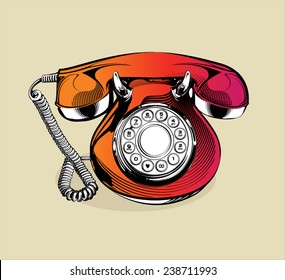 Red retro telephone. Vector