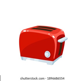 Red retro toaster. Kitchen utensil. Vector illustration cartoon vintage flat icon isolated on white background.