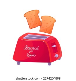 Red retro toaster and toasted bread isolated on a white background. Vector flat cartoon illustration.