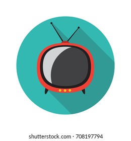 Red Retro TV Icon Flat Design Long Shadow
