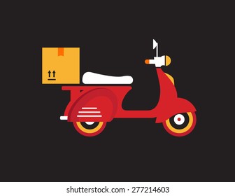 Red retro vintage delivery motor bike icon isolated on dark background