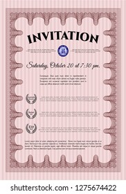 Red Retro vintage invitation. With background. Sophisticated design. Detailed. 