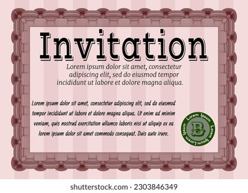 Red Retro vintage invitation. Beauty design. With complex linear background. Customizable, Easy to edit and change colors. 