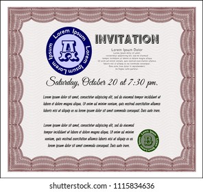 Red Retro vintage invitation. With complex linear background. Vector illustration. Money design. 