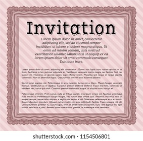 Red Retro vintage invitation. With complex linear background. Nice design. Detailed. 